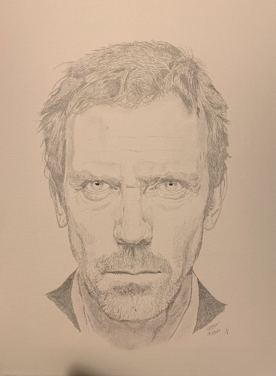 Hugh Laurie, Portrait au crayon
